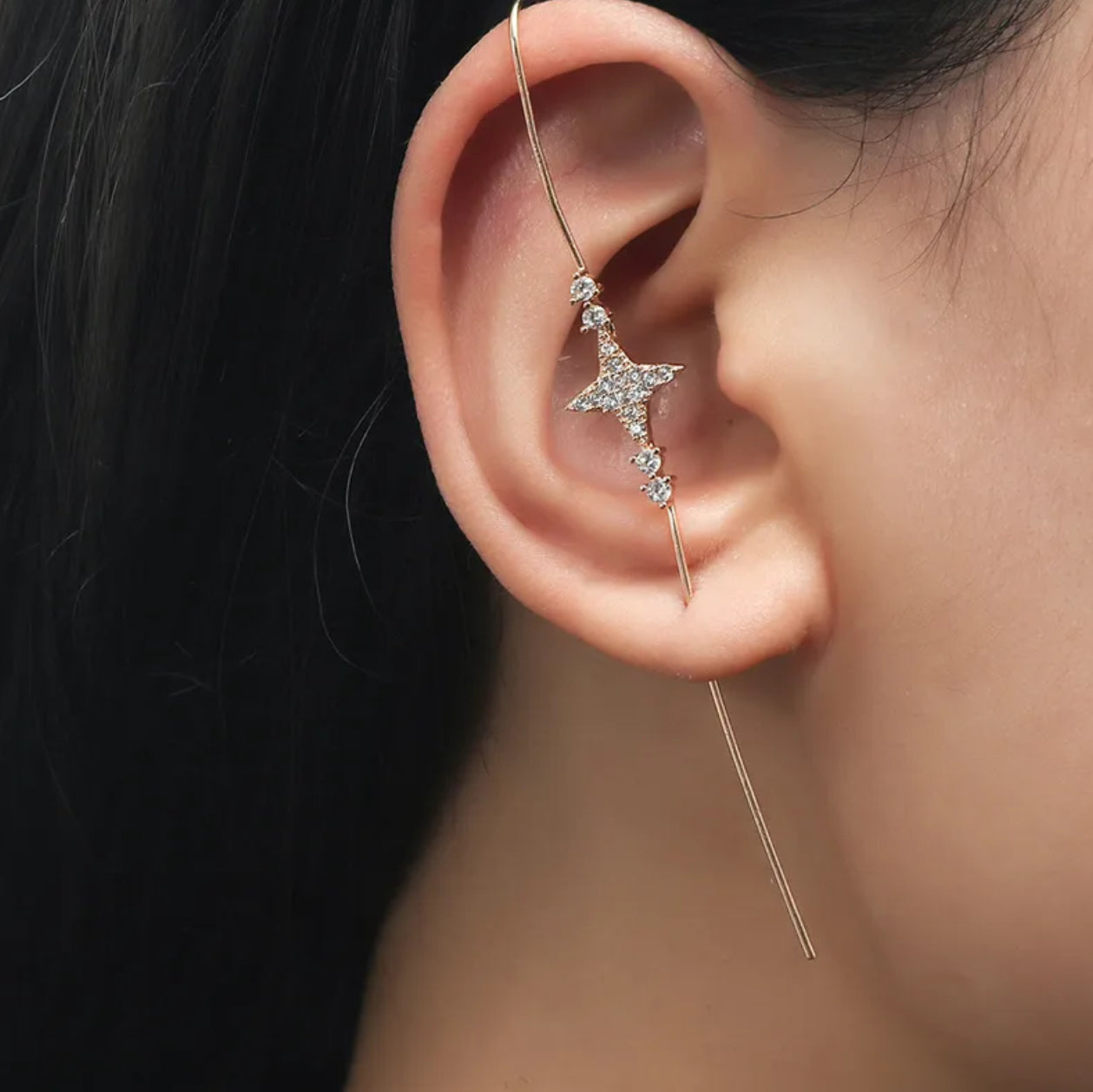 Geometric star pin ear-cuff