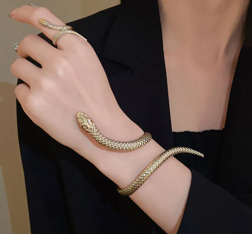 Snake detailed bracelet ring