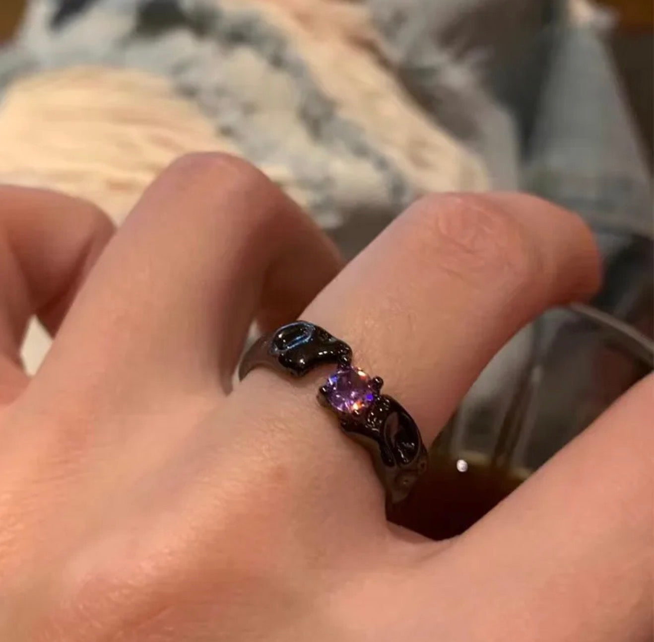 Gothic orange-purple ring set