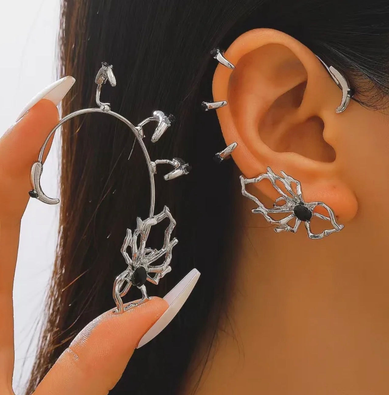 Spider web ear cuff pair
