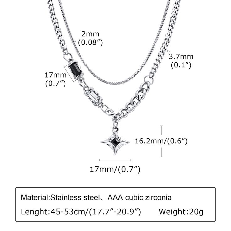 Black white zircon layered necklace