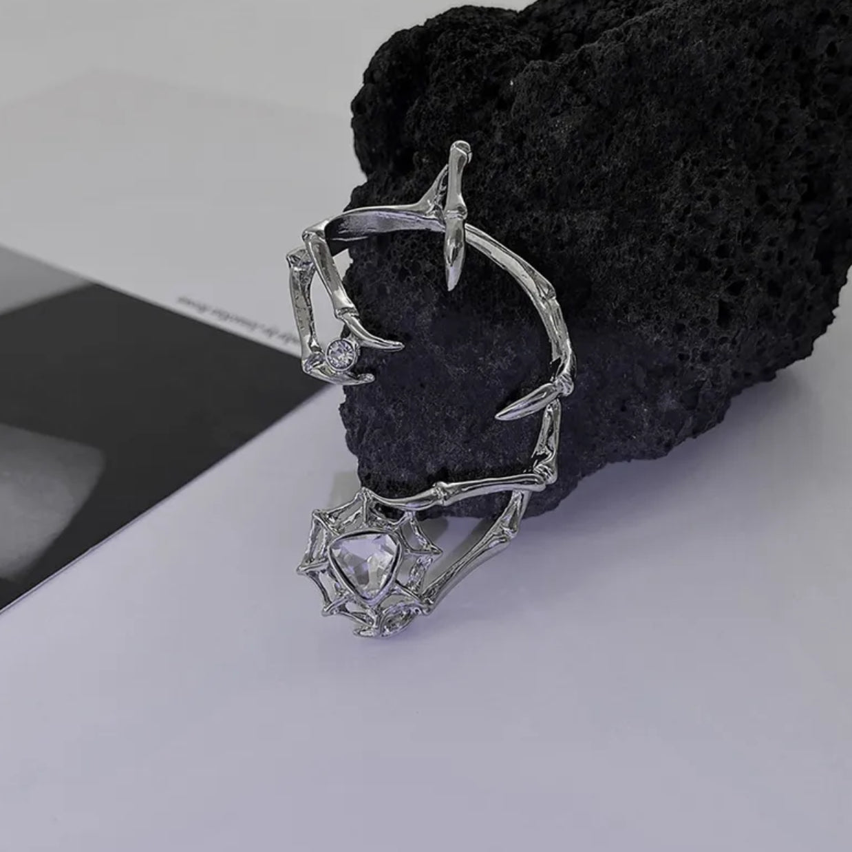 Geometric spider zircon ear-cuff