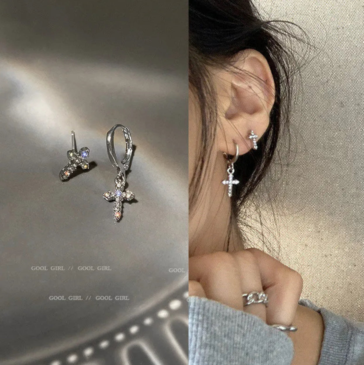 Cross rhinestone studs