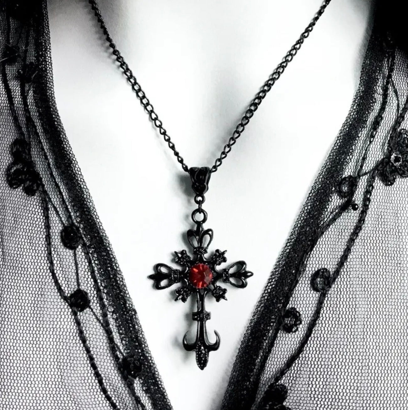 Gothic black cross pendant