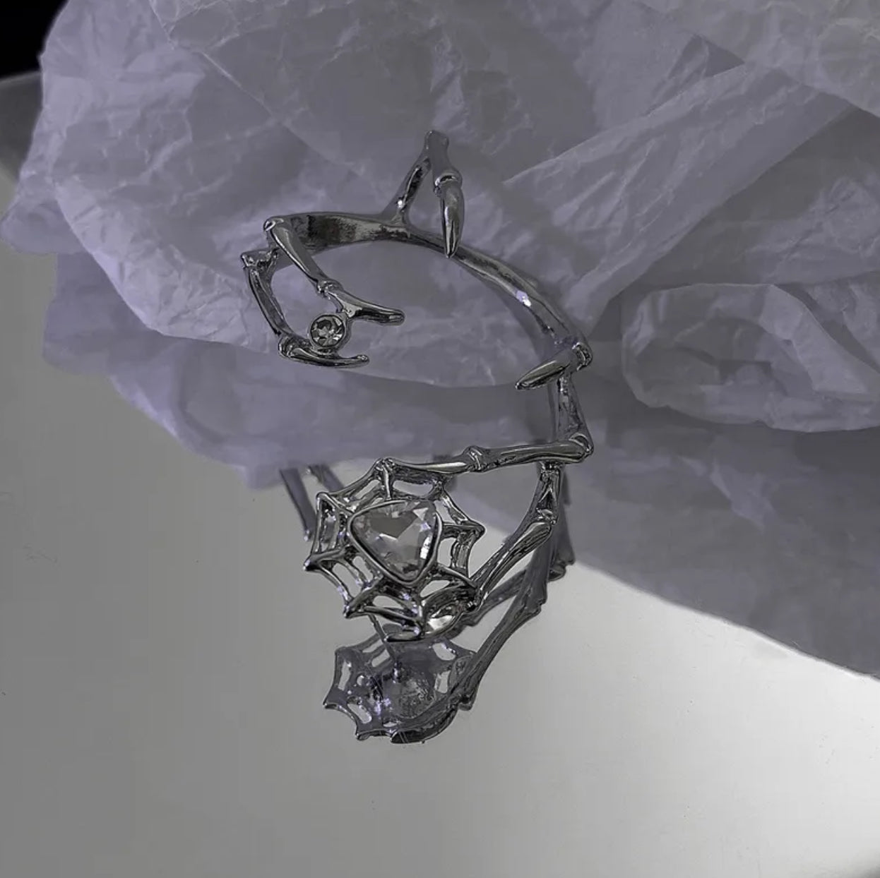 Geometric spider zircon ear-cuff
