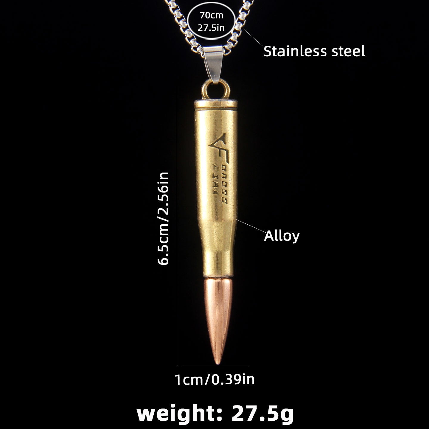 Bullet stainless steel pendant
