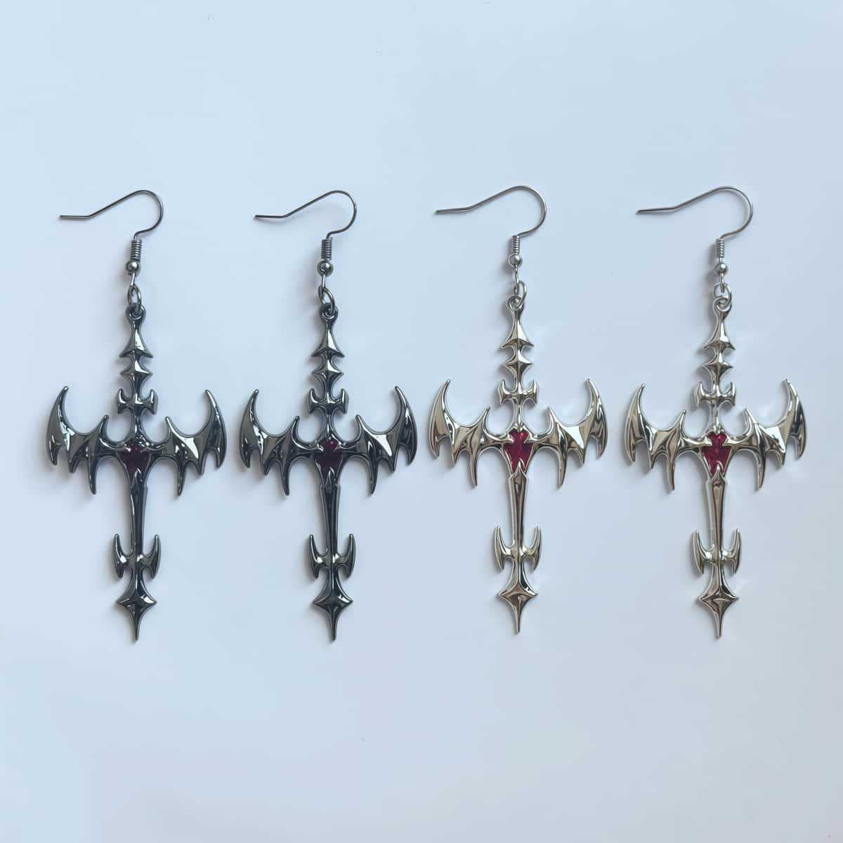 Bloodwing Gothic Cross earrings