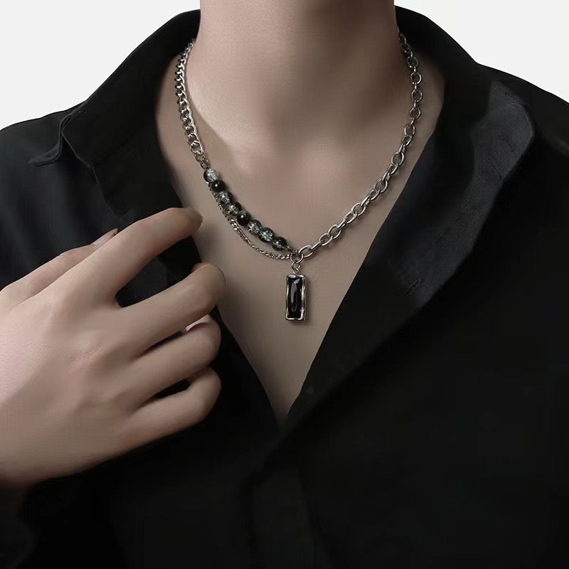 Rectangle gothic titanium necklace
