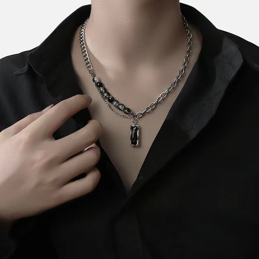 Rectangle gothic titanium necklace
