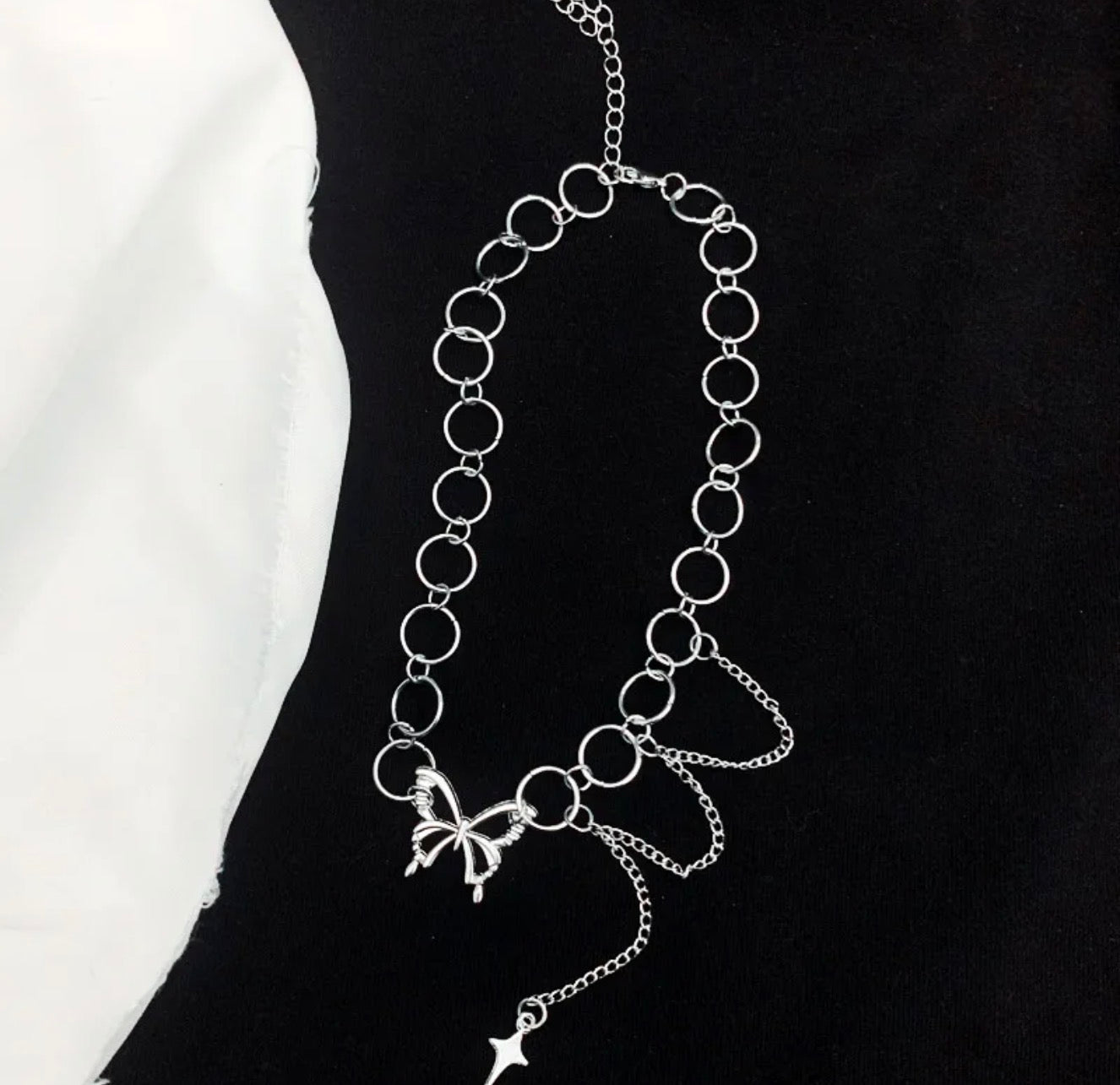 Silver butterfly choker