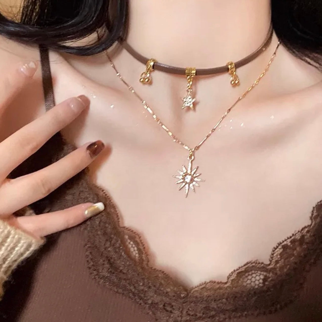 Sun star layered necklace