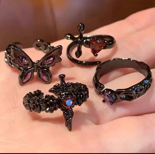 Gothic orange-purple ring set