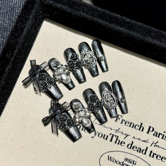 Gothic metallic handmade press on nails
