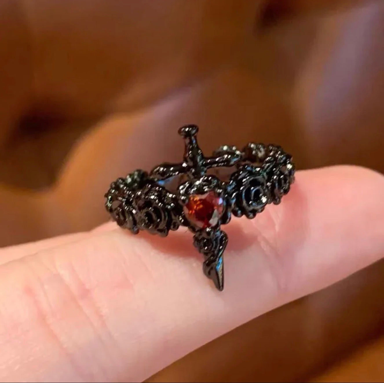 Gothic orange-purple ring set