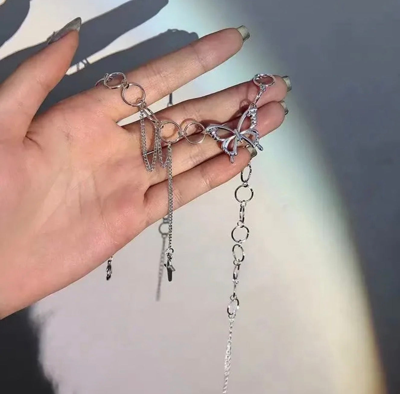 Silver butterfly choker