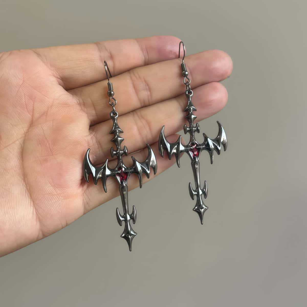 Bloodwing Gothic Cross earrings