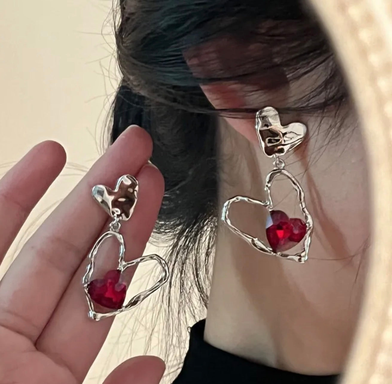 Geometric heart earring