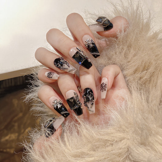 Chrome spider handmade press on nails