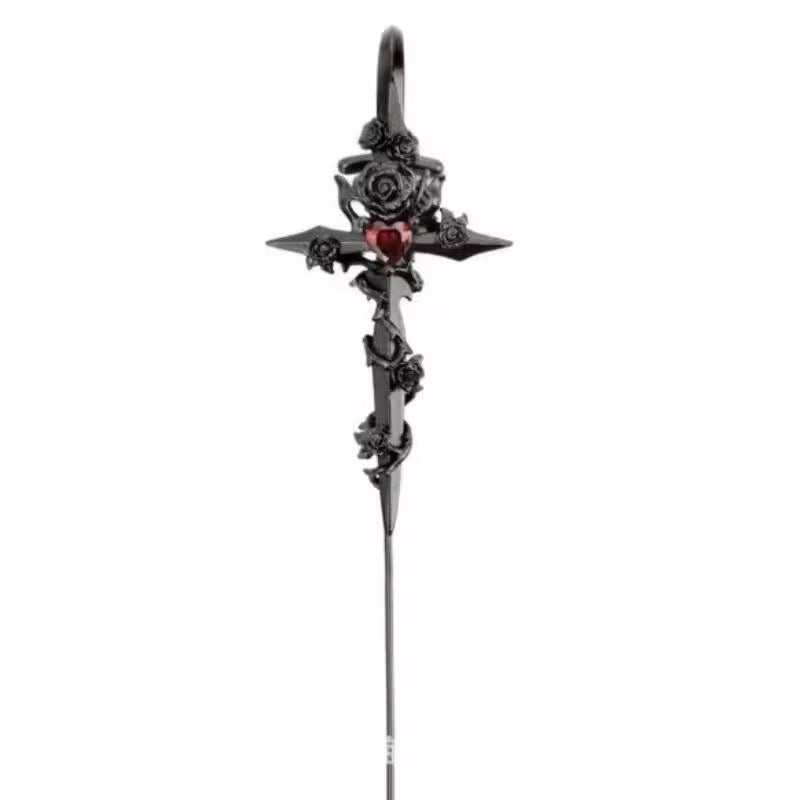 Blood rose cross ear-cuff