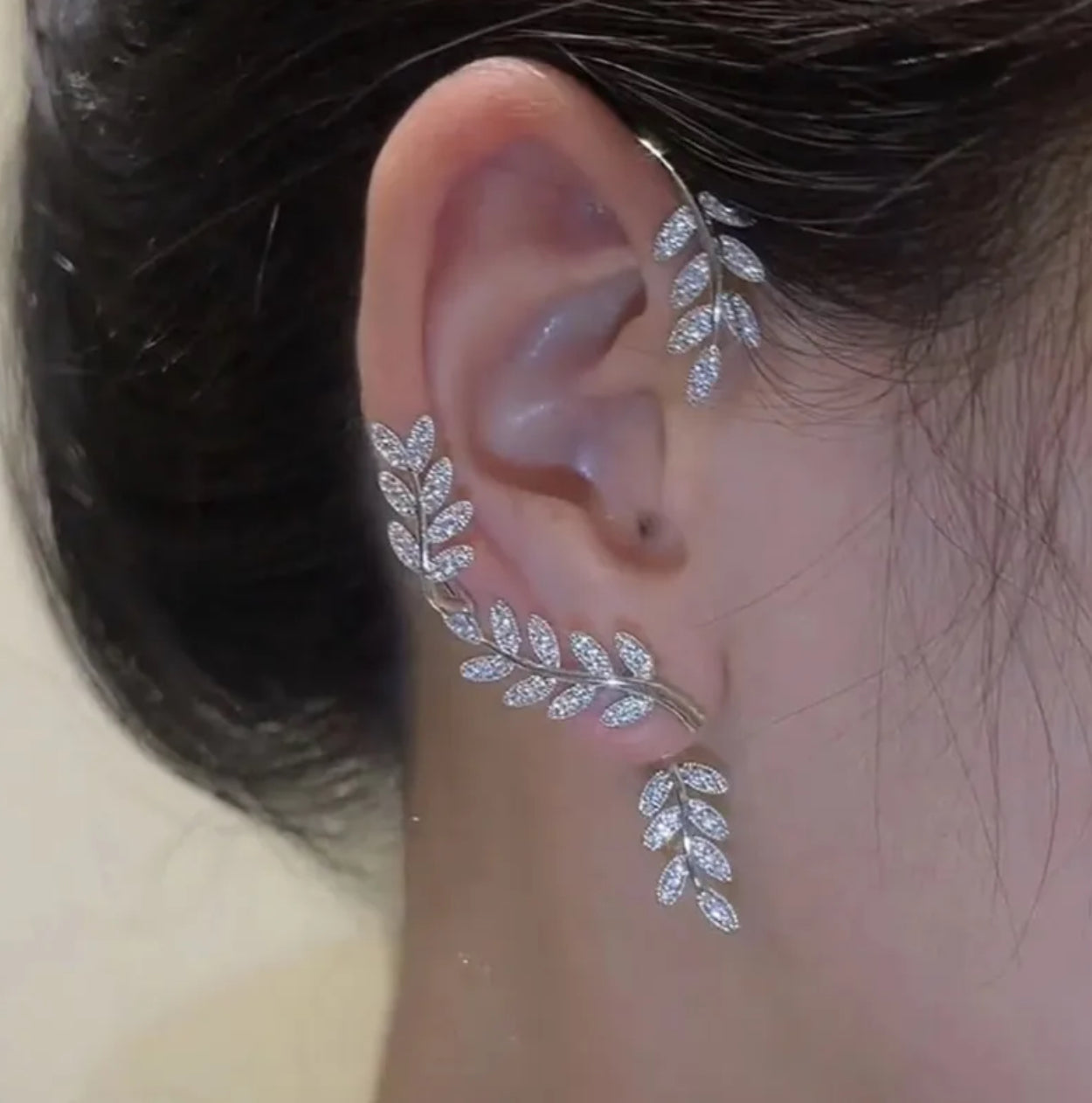 Rhinestone leaf ear-cuff
