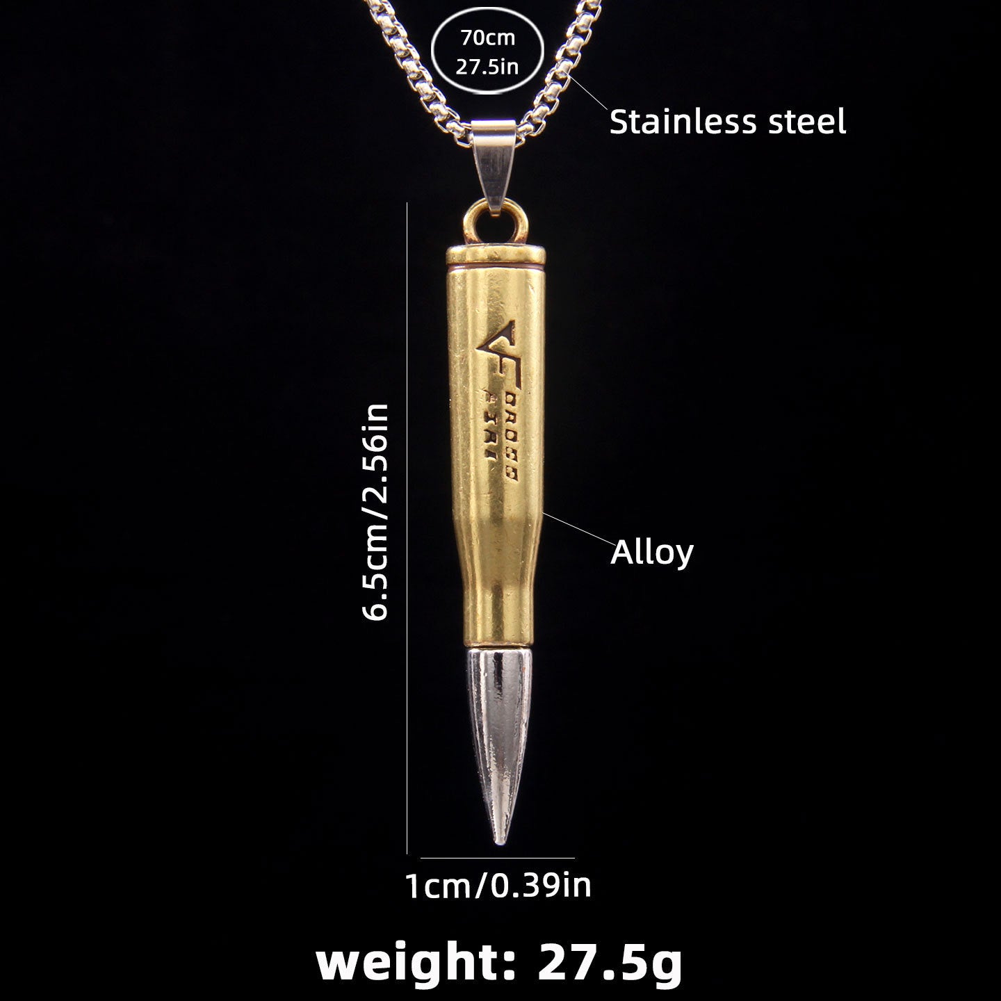 Bullet stainless steel pendant