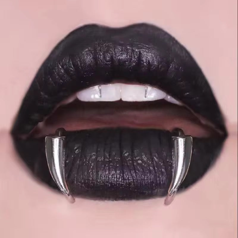 Vampire silver fang lip ring