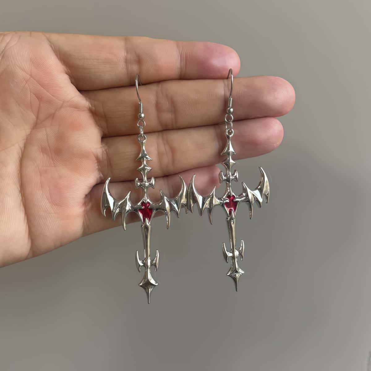 Bloodwing Gothic Cross earrings