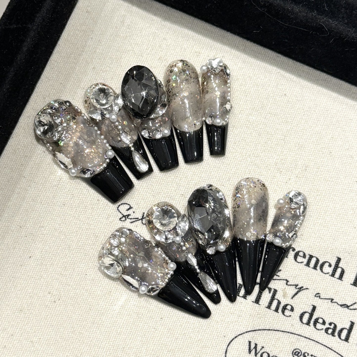 Black tip coffin handmade nails