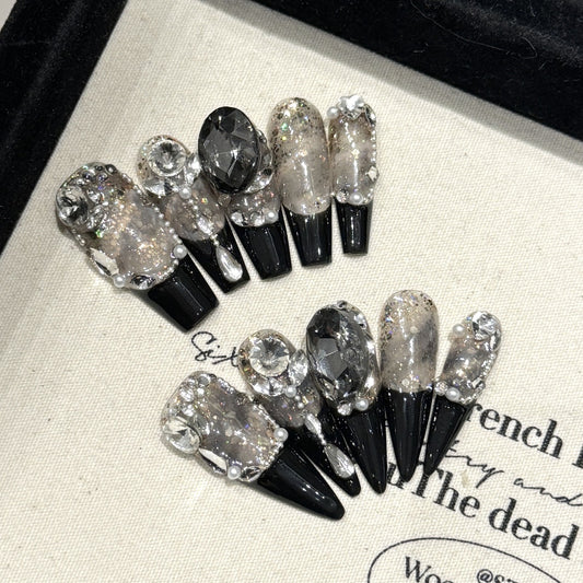 Black tip coffin handmade nails