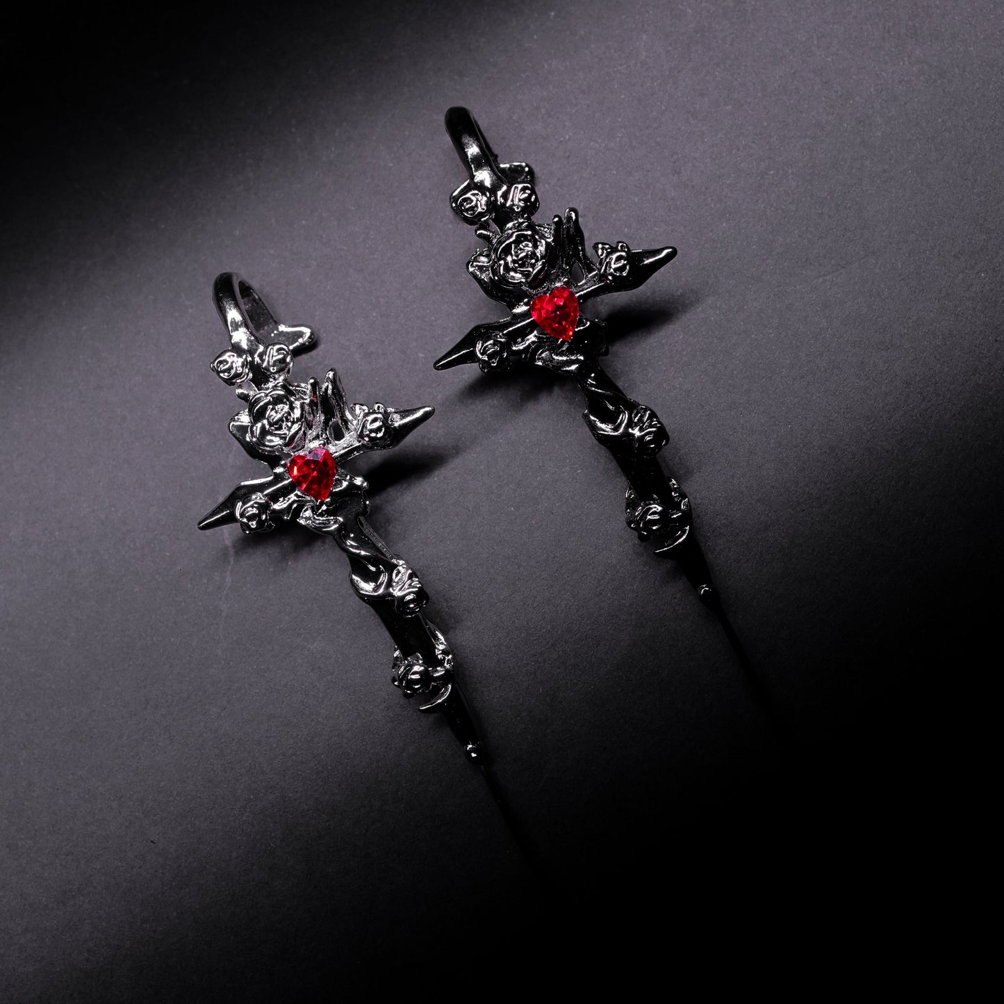 Blood rose cross ear-cuff
