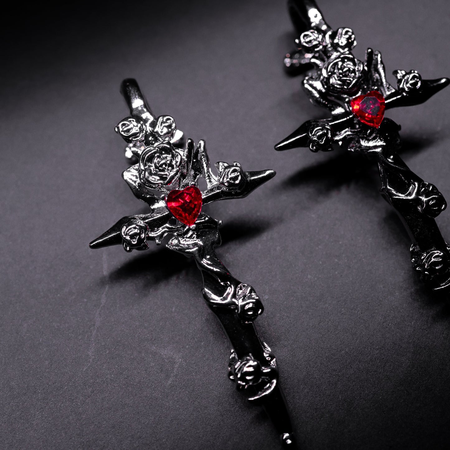 Blood rose cross ear-cuff