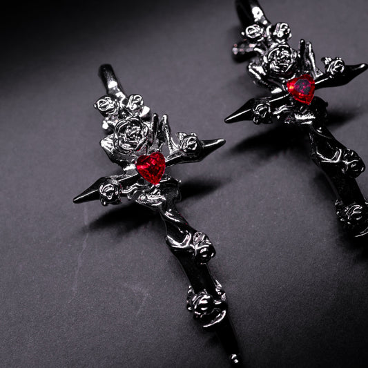 Blood rose cross ear-cuff
