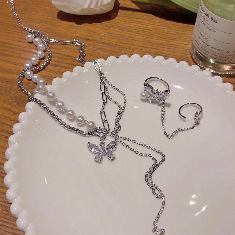 butterfly necklace ring set