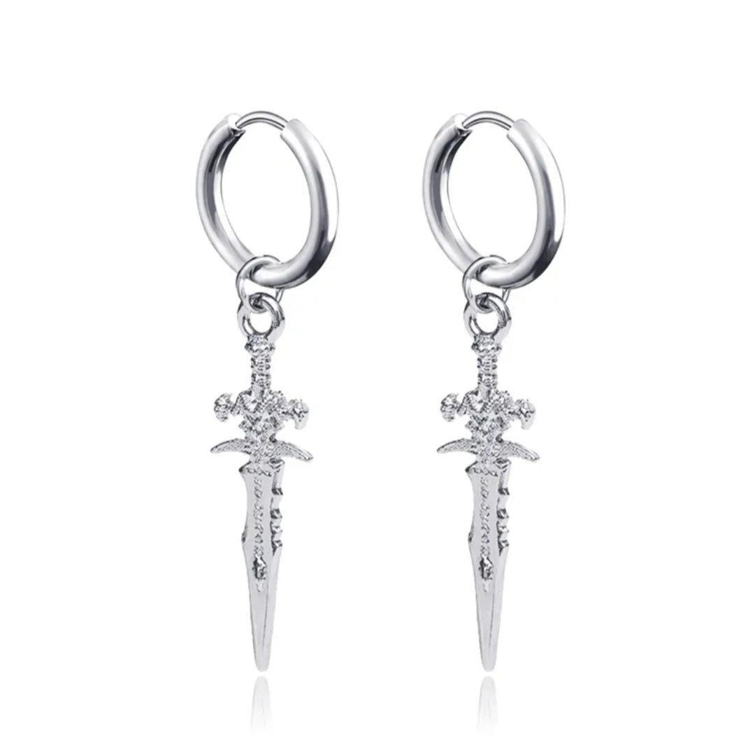 Dagger stainless steel earring pair