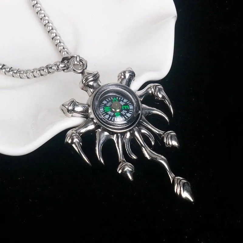Flame compass steel pendant