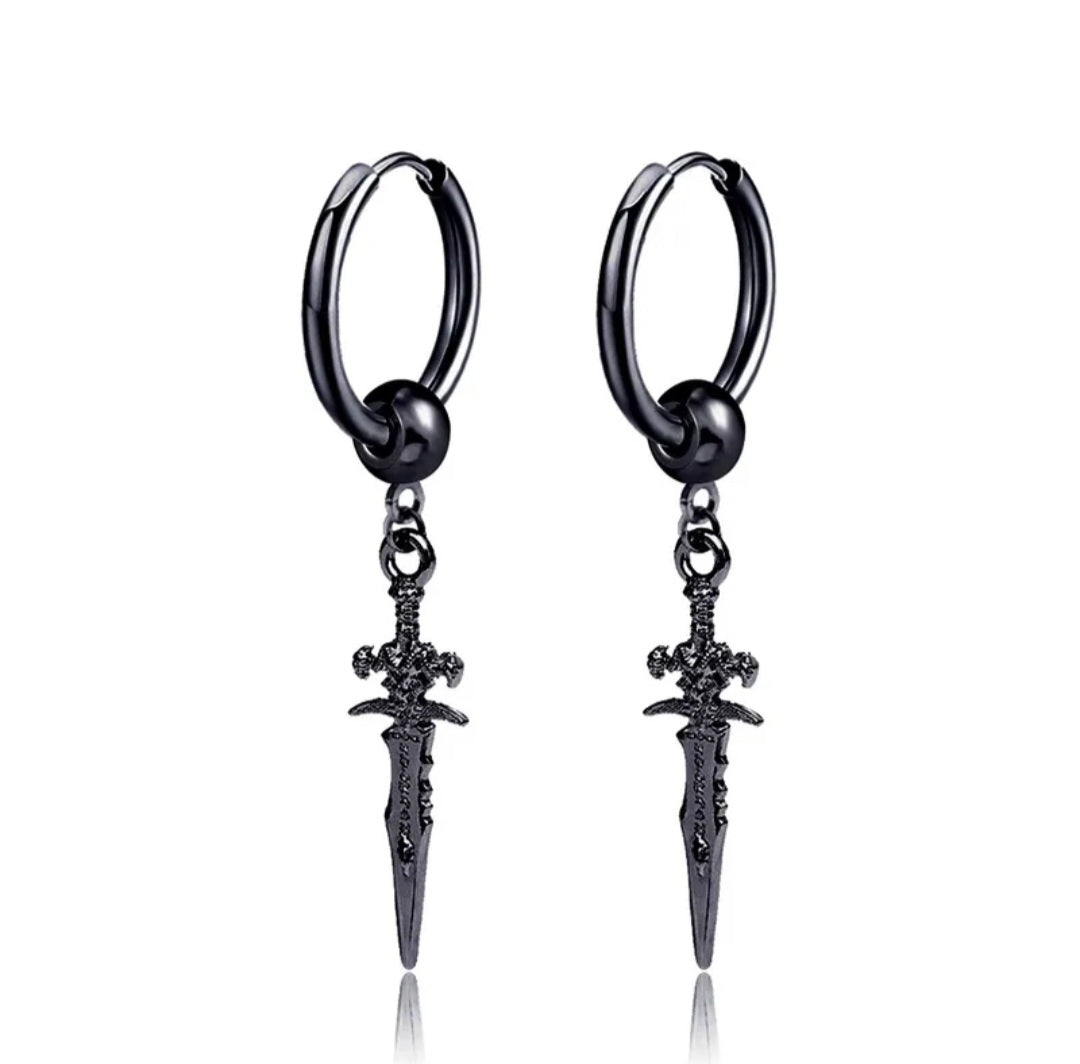 Dagger stainless steel earring pair