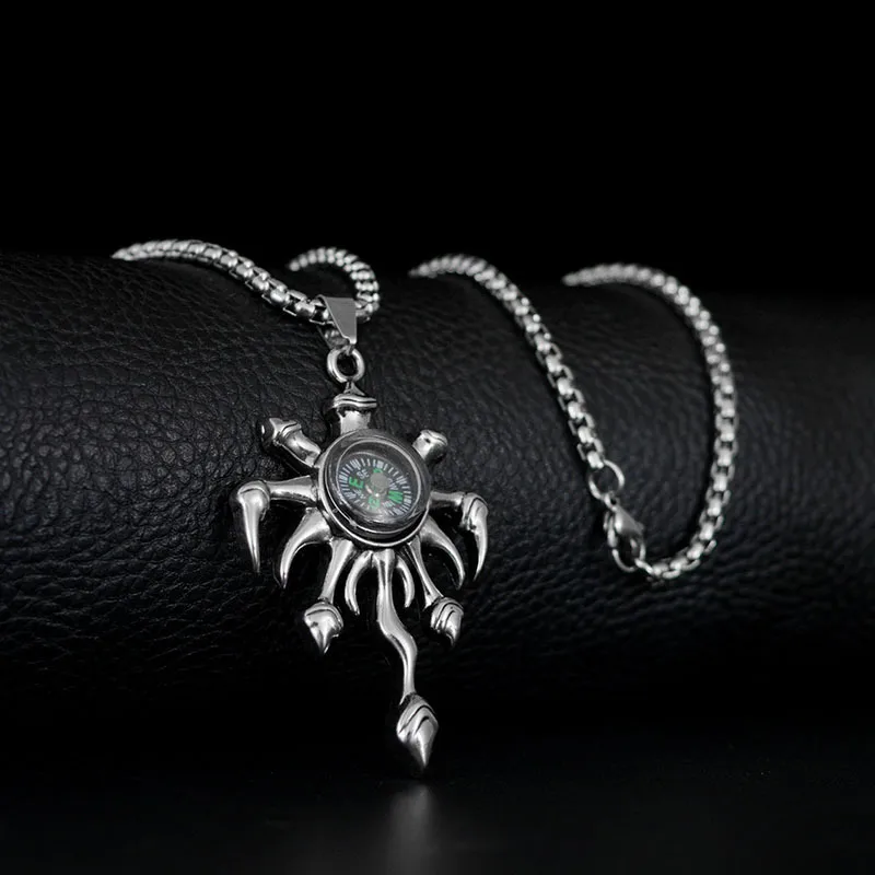 Flame compass steel pendant