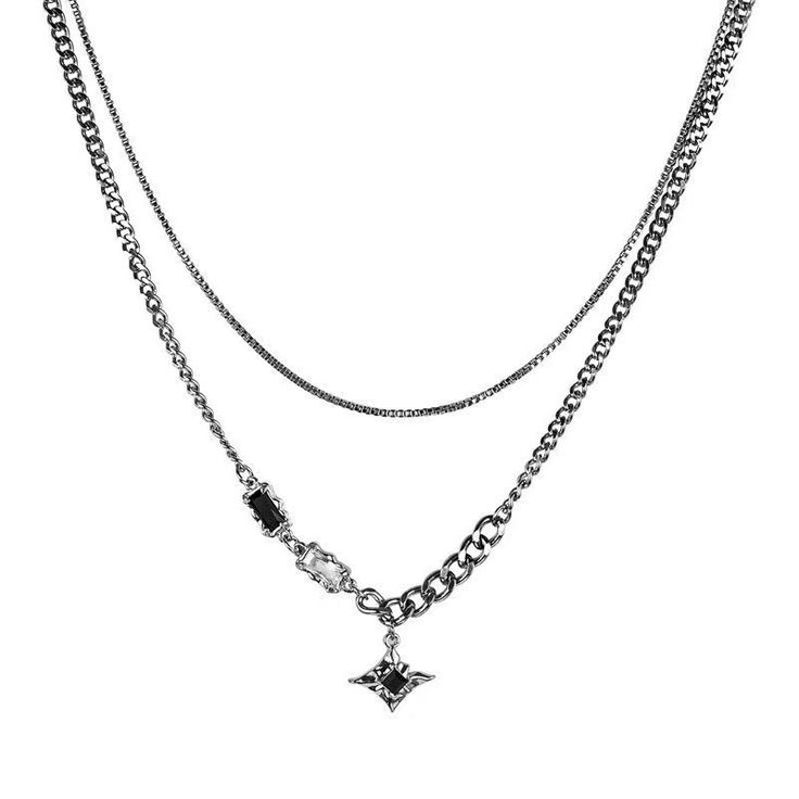 Black white zircon layered necklace